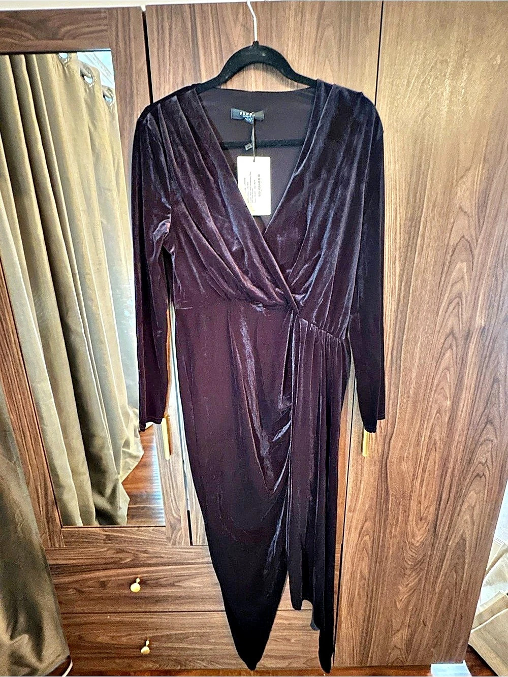 Club L London Arcadia Black Velvet Plunge-Neck Wrap Maxi Dress Velvet Wrap Maxi